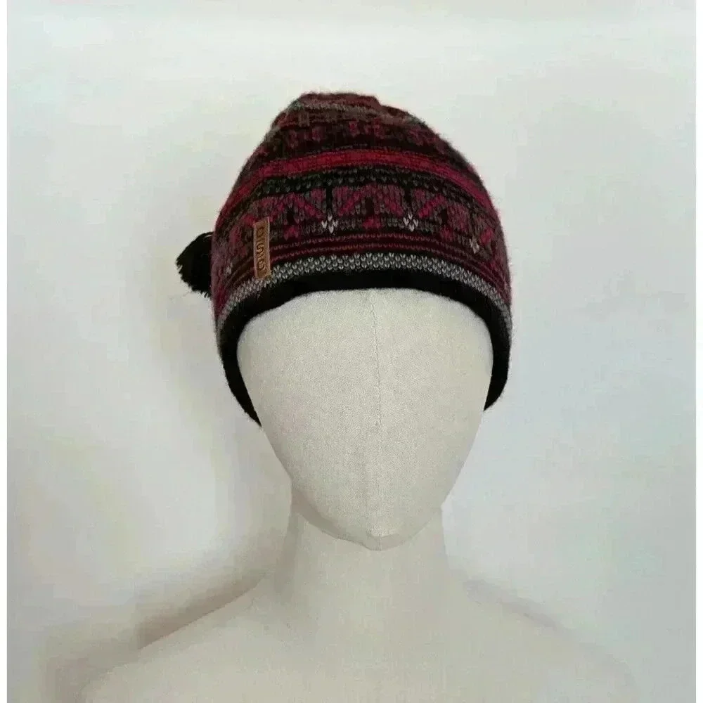 Columbia Aztec Wool Knit Beanie Red Ski Hat Snowboard